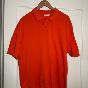 Zara Men's Vibrant Orange Polo Shirt